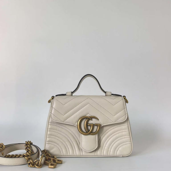 Gucci GG Marmont Top Handle Flap Bag Matelasse Leather Medium