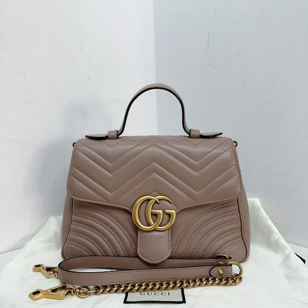 Pre-owned Gucci GG Marmont Top Handle Flap Bag Matelasse Leather Medium