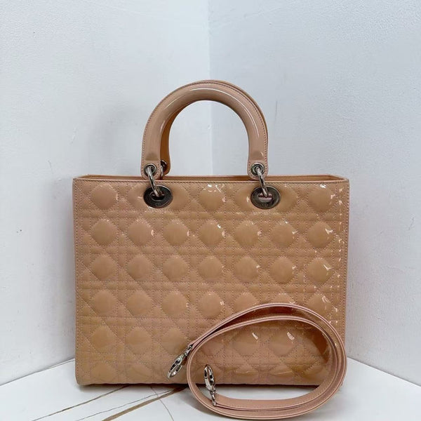 Pre-owned Christian Dior Lady Dior Patent Leather Large