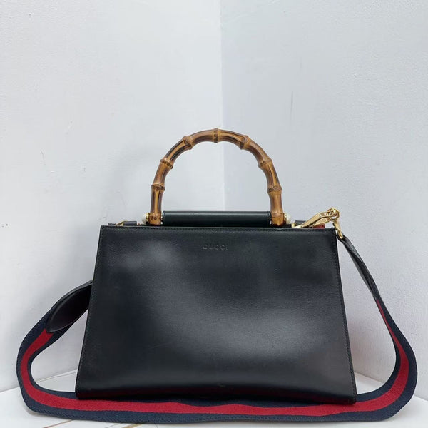 Pre-owned Gucci Black Calfskin Bamboo Handle Crossbody