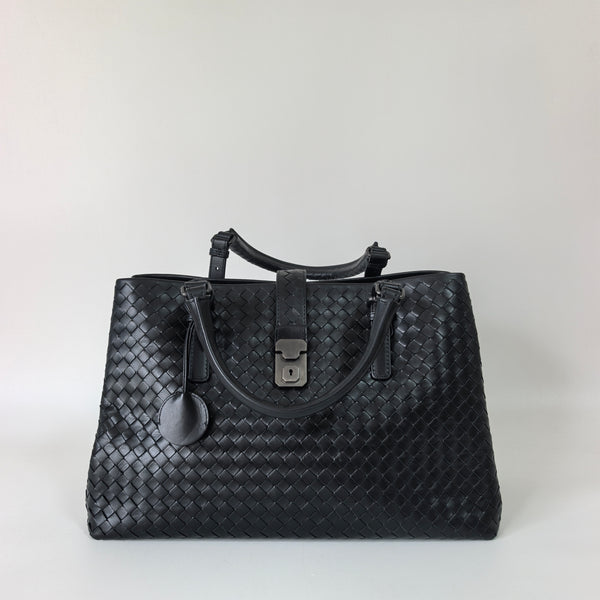 Pre-owned Bottega Venata Roma Black Calfskin Handbag