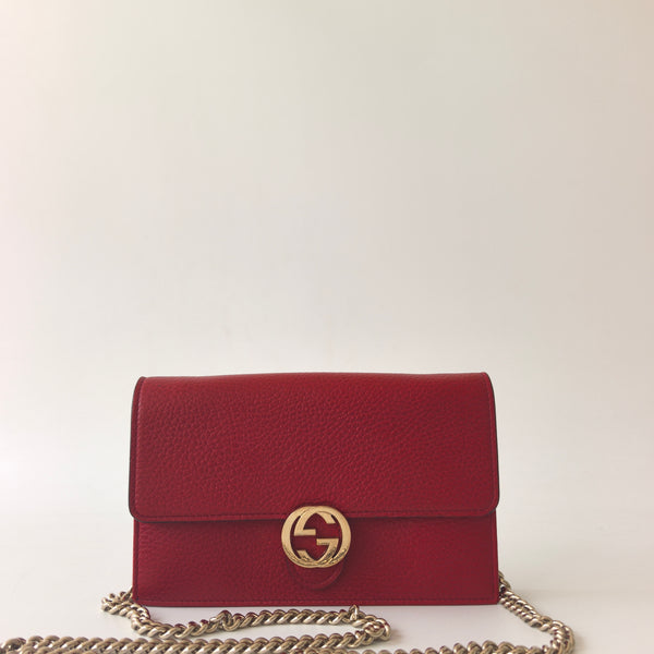 Pre-owned Gucci Red Calfskin Interlocking GG Crossbody