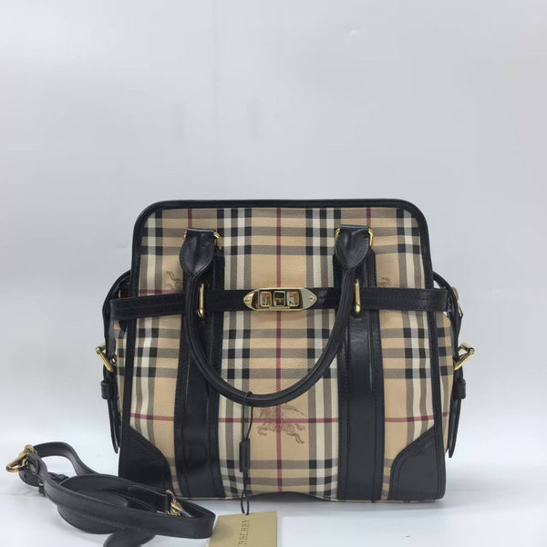 Pre-owned Burberry Minford Satchel Haymarket Coated Canvas Medium
