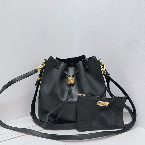 Pre-owned Ferragamo Black Calfskin Bucket Crossbody