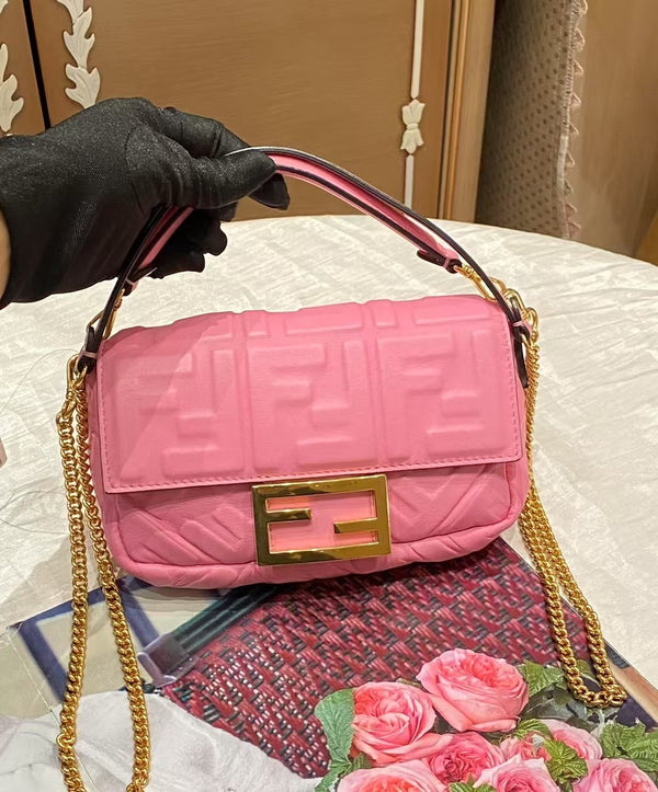 Pre-owned Fendi Pink Calfskin Baguette  FF Logo Handbag