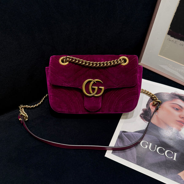 Pre-owned Gucci Marmont Purple Velvet Crossbody