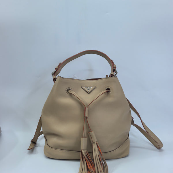 Pre-owned Prada Beige Calfskin Bucket Leather Crossbody