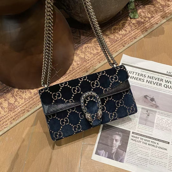 Pre-owned Gucci Dionysus Navy Velvet Crossbody