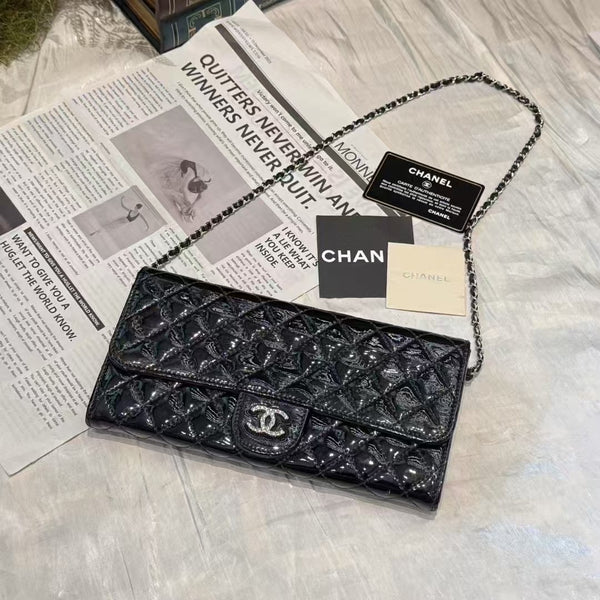 Pre-owned Chanel Classic Black Patent Chic Clutch/Shoulder Bag
