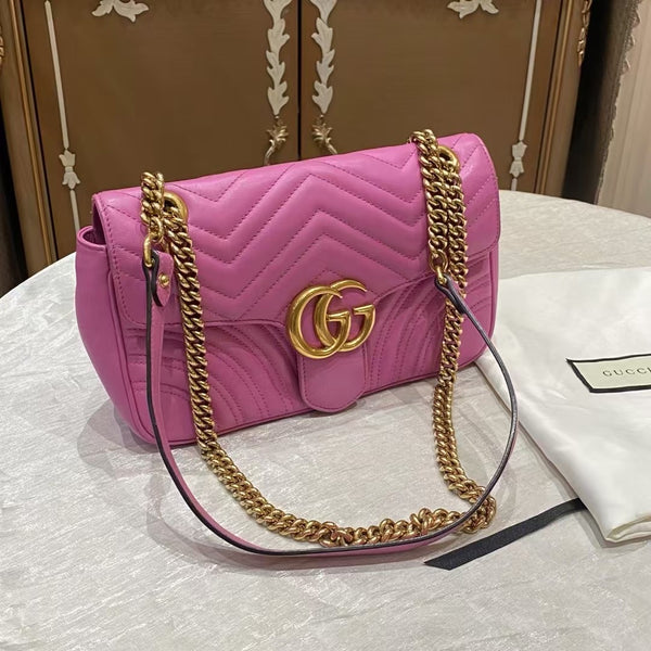 Pre-owned Gucci Marmont Pink Mateless Calfskin Crossbody