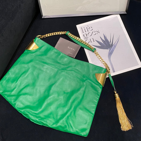 Pre-owned Gucci Green Calfskin Gold Tassel Underarm