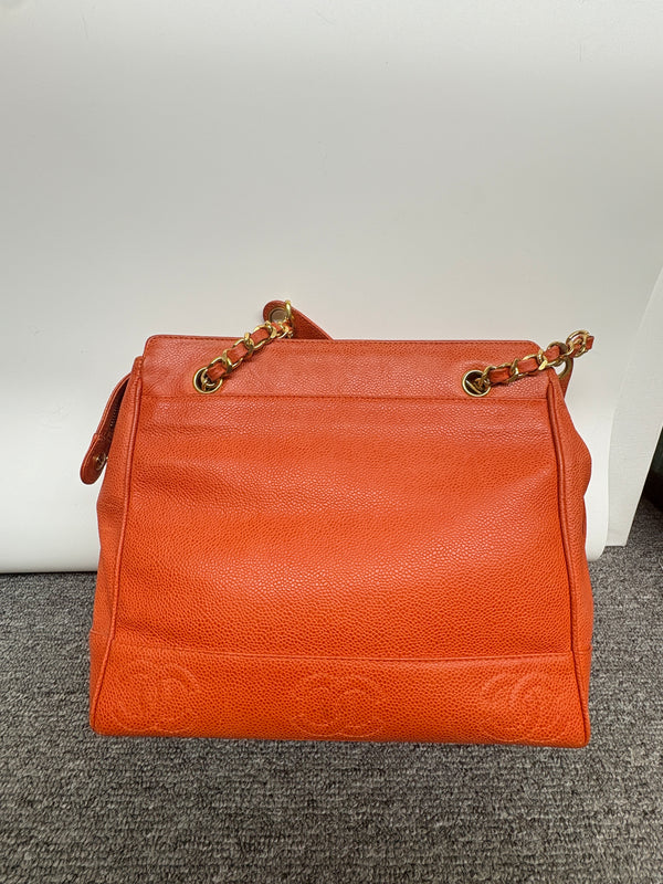 Pre-owned Chanel Orange Calfskin Caviar Tote