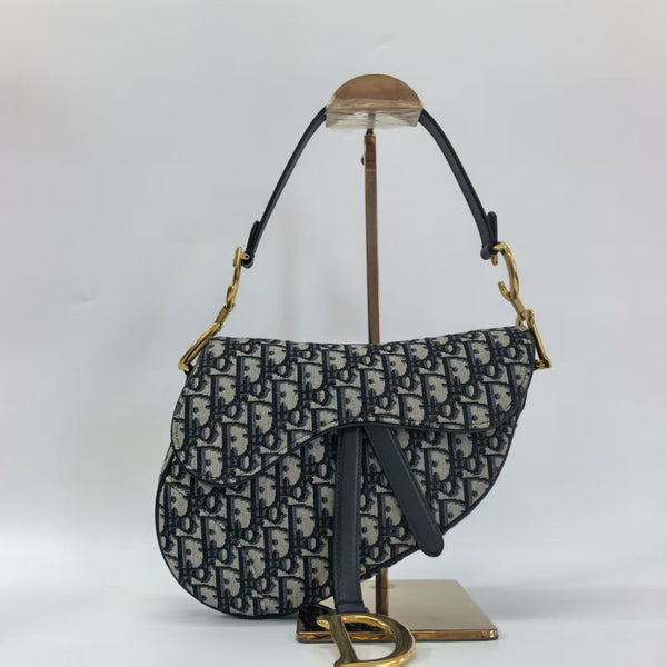 Pre-owned Christian Dior Saddle Oblique Navy