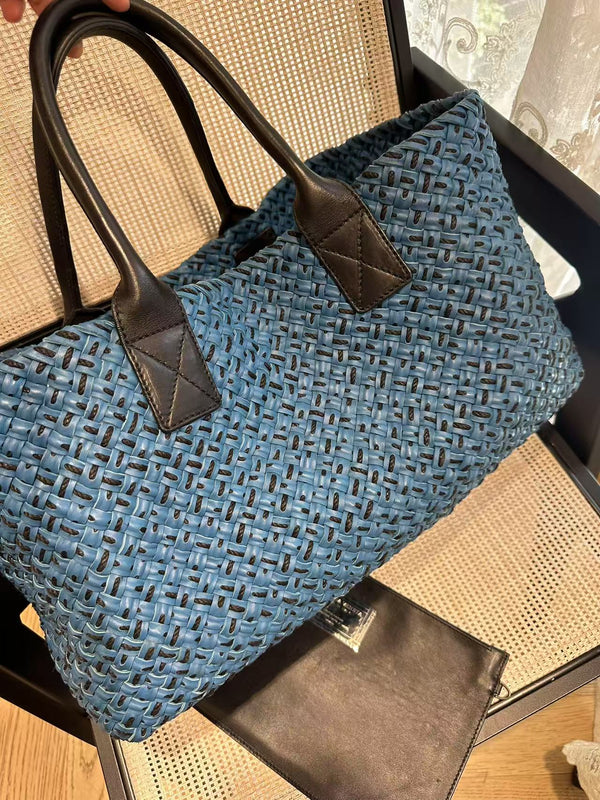 Pre-owned Bottega Veneta A-Shape Tote Intrecciato Denim Blue