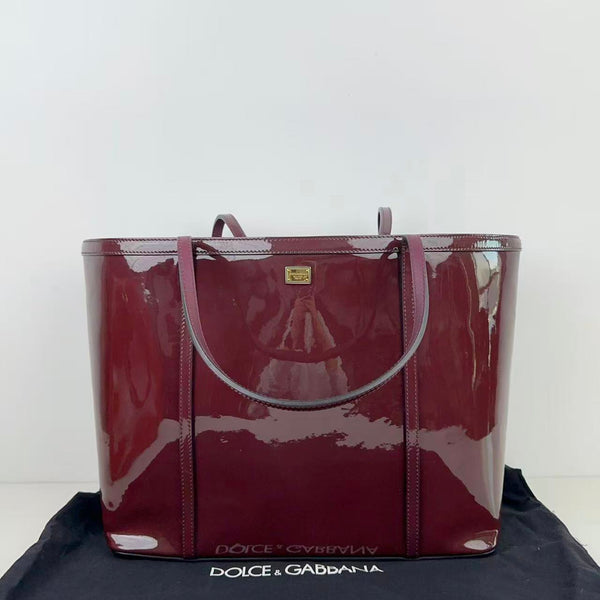 Pre-owned Dolce&Gabbana Burgundy Patent Leather Tote