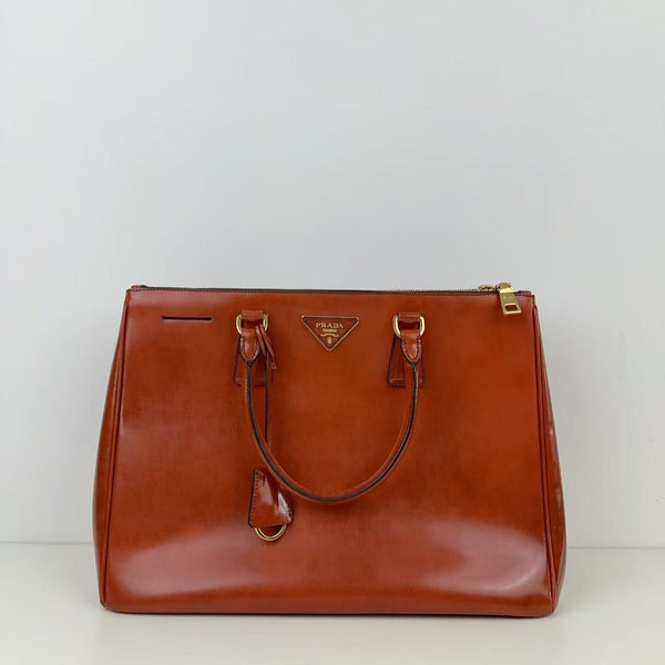 Pre-owned Prada Galleria Pumpkin Waxy Calfskin Large