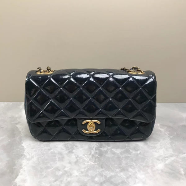 Chanel Classic Single Flap Bag Quilted Patent Mini Green