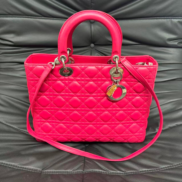 Pre-owned Christian Dior Lady Dior Hot Pink Calfskin Large