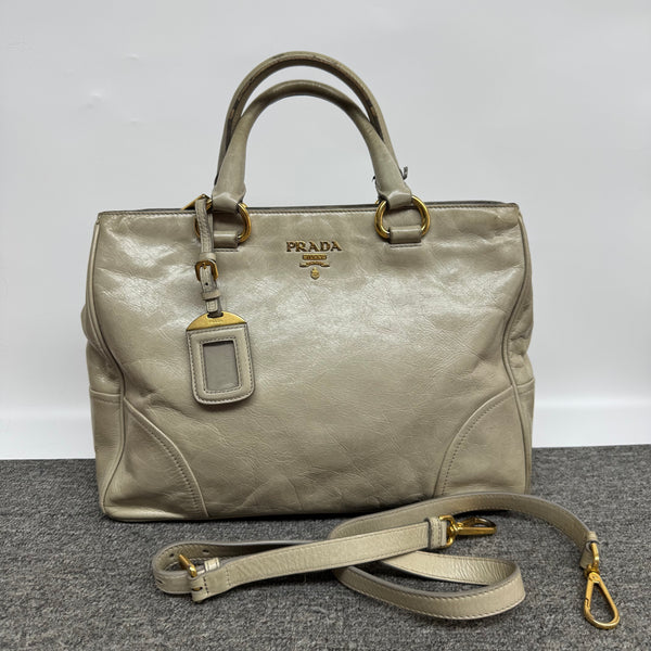 Pre-owned Prada Beige Waxy Calfskin Handbag/Crossbody