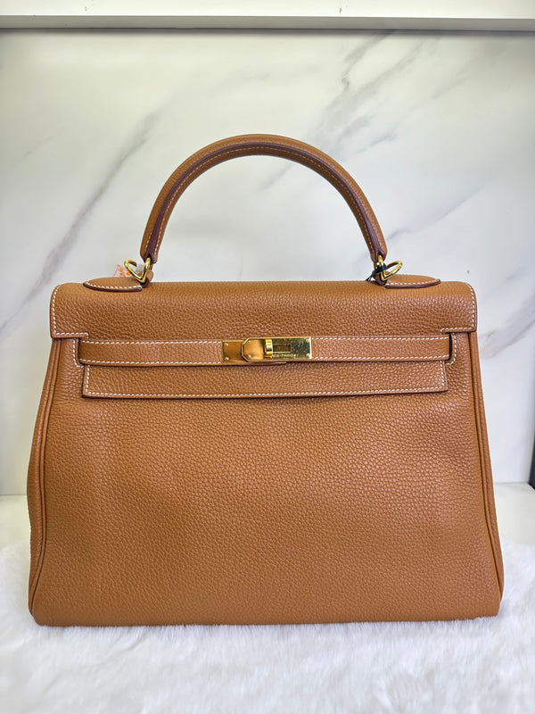 Hermes Kelly Handbag Gold Courchevel with Gold Hardware 32