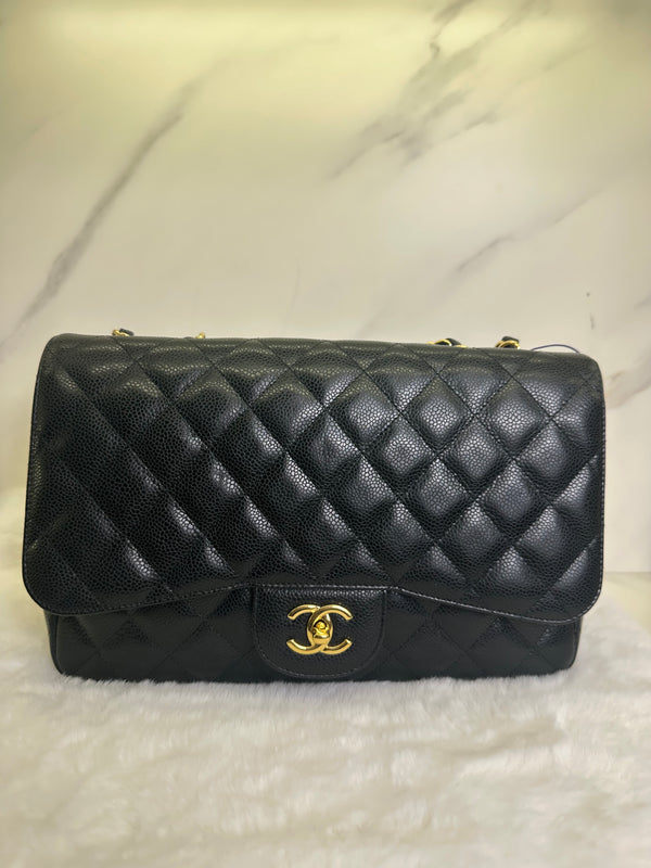 Chanel Classic Single Flap Bag Quilted Caviar Jumbo