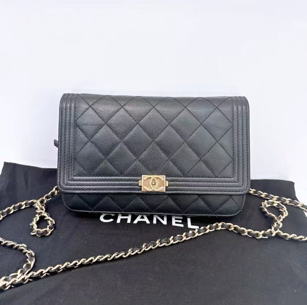 Chanel Boy Wallet on Chain Quilted Lambskin Black