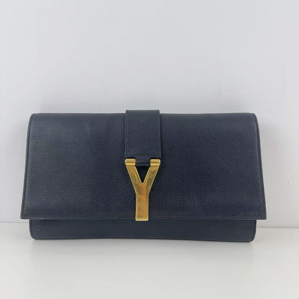 Pre-owned Saint Laurent Y Cabbas Black Calfskin Clutch
