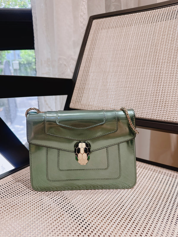 Pre-owned Bvlgari Serpenti Forever Square Shoulder Bag Leather Small