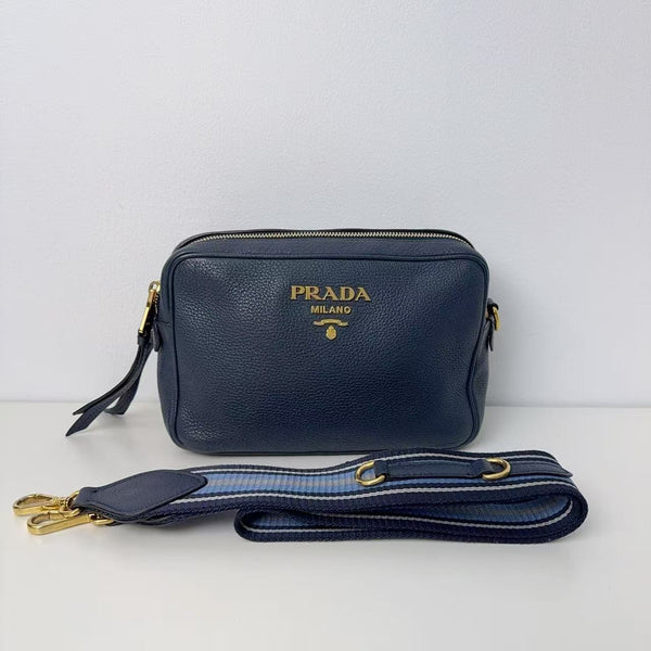 Pre-owned Prada Black Textured Calfskin Crossbody
