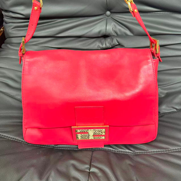 Pre-owned Fendi FF Logo Red Calfskin Handbag