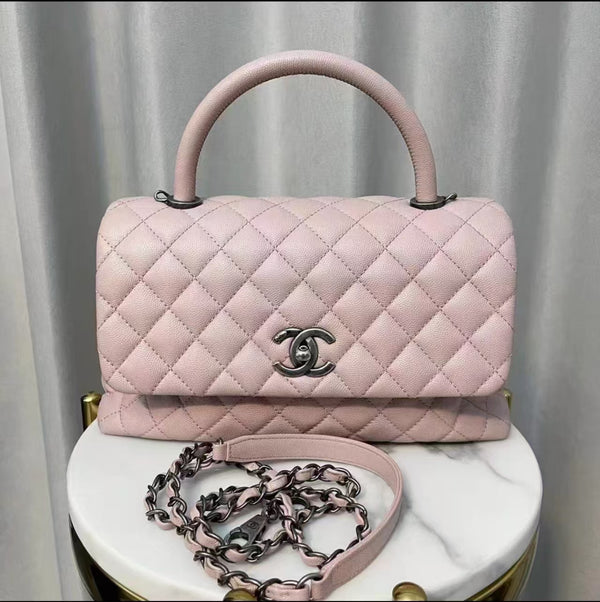 Chanel Coco Top Handle Quilted Caviar Pink Crossbody Bag