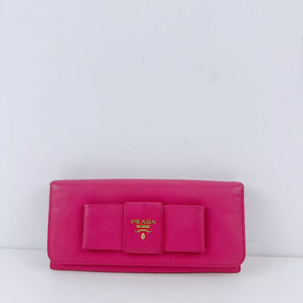 Pre-owned Prada Hot Pink Saffano Textured Calfskin Long Wallet