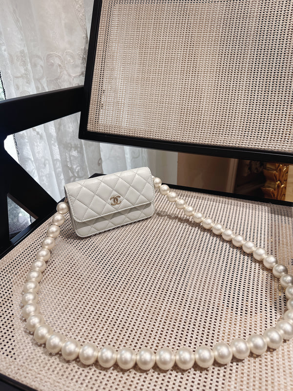Pre-owned Chanel Pearl Strap CC Wallet on Chain Quilted Calfskin Mini