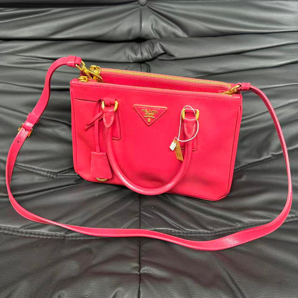 Pre-owned Prada Galleria Double Zip Tote Saffiano Leather Small
