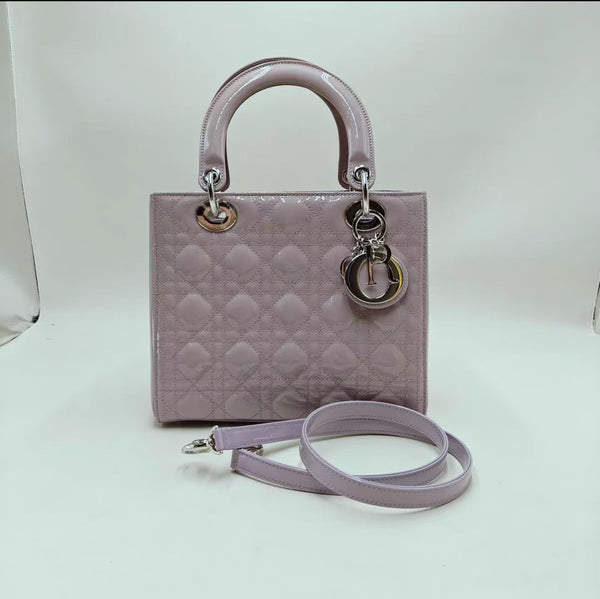 Christian Dior Lady Dior Bag Cannage Quilt Patent Medium