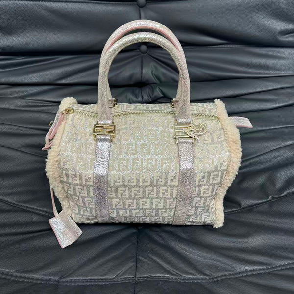 Pre-owned Fendi Canvas FF Logo Boston Handbag