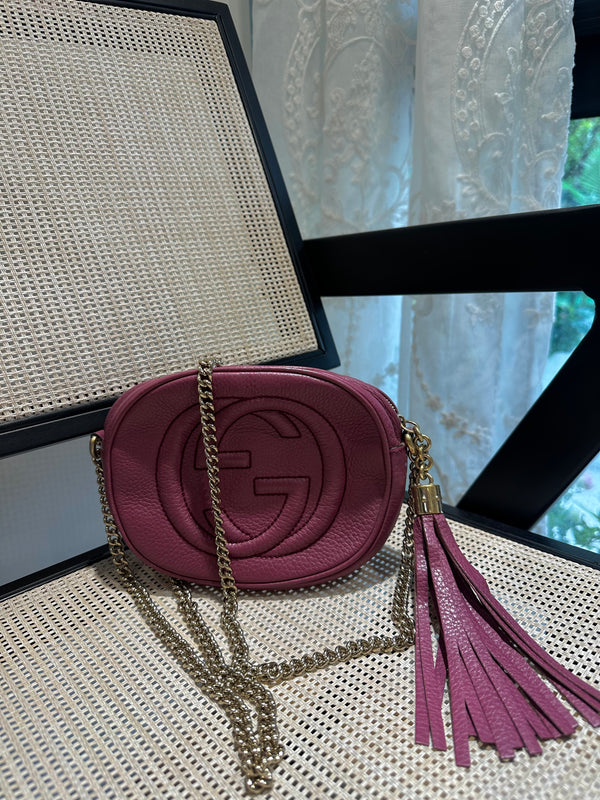 Pre-owned Gucci Soho Purple Grainy Calfskin Crossbody