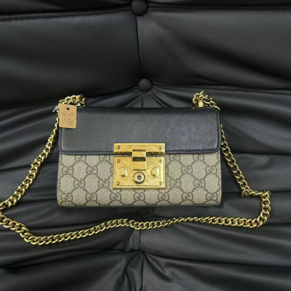 Pre-owned Gucci Padlock Shoulder Bag GG Coated Canvas and Leather Small