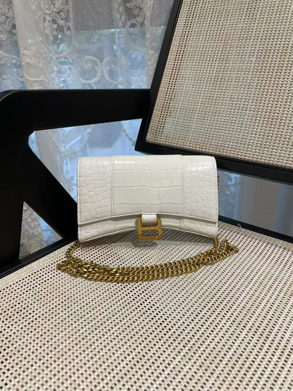 Pre-owned Balenciaga Hourglass Chain Wallet Crocodile Embossed Leather