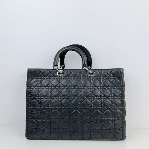 Pre-owned Christian Dior Lady Dior Black Calfskin Large Handbag