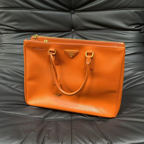 Pre-owned Prada Galleria Orange Calfskin Waxy Leather Handbag